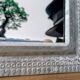 Antique rectangular mirror, hammered metal frame 35 x 25 cm