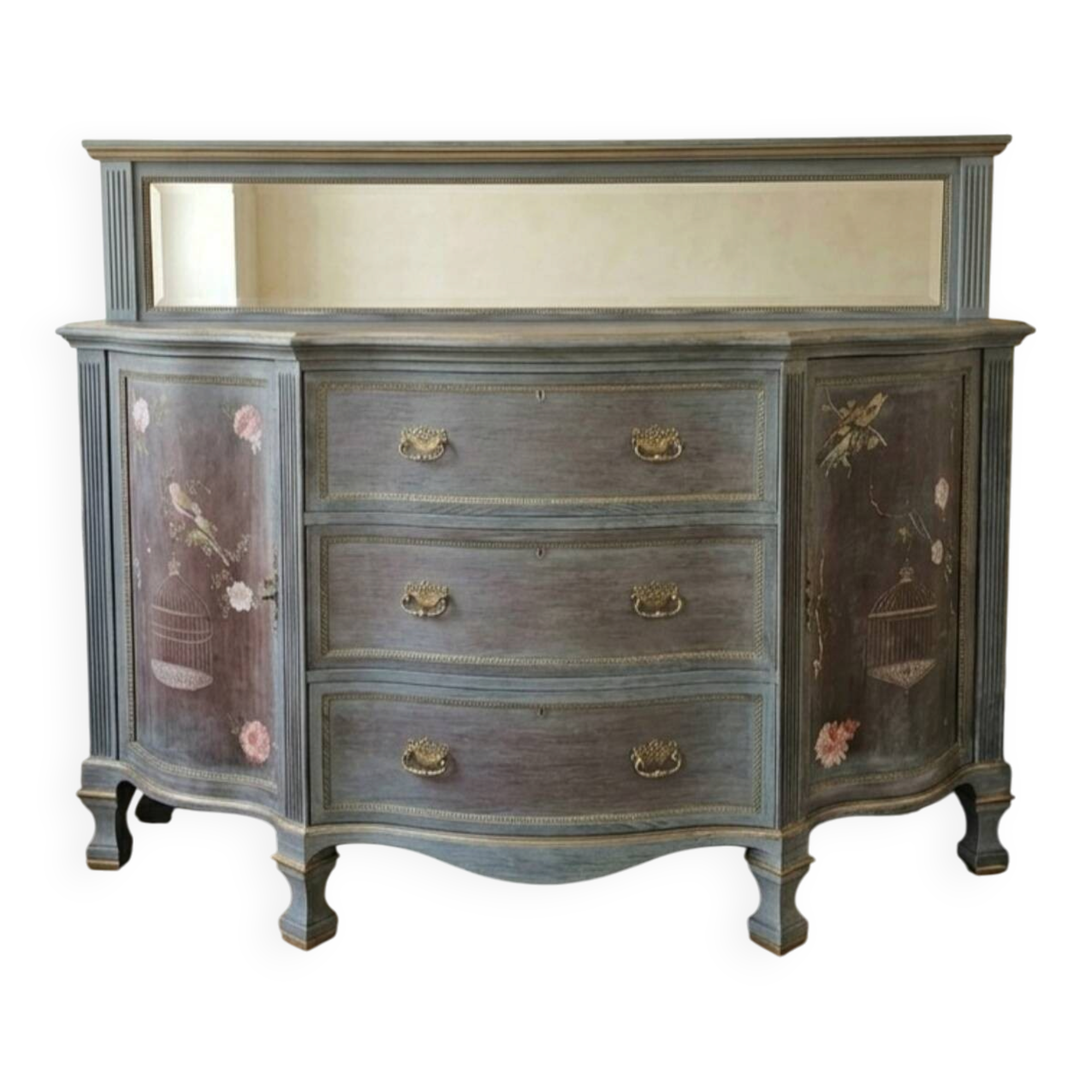 Antique English wooden commode with mirror.
