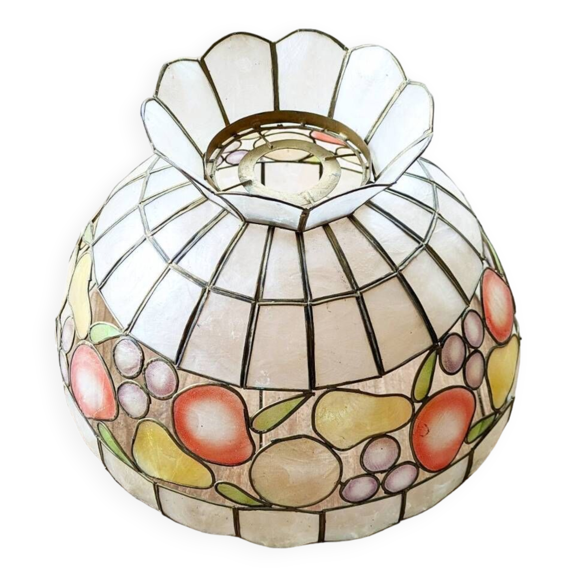Vintage mother-of-pearl and brass pendant light.