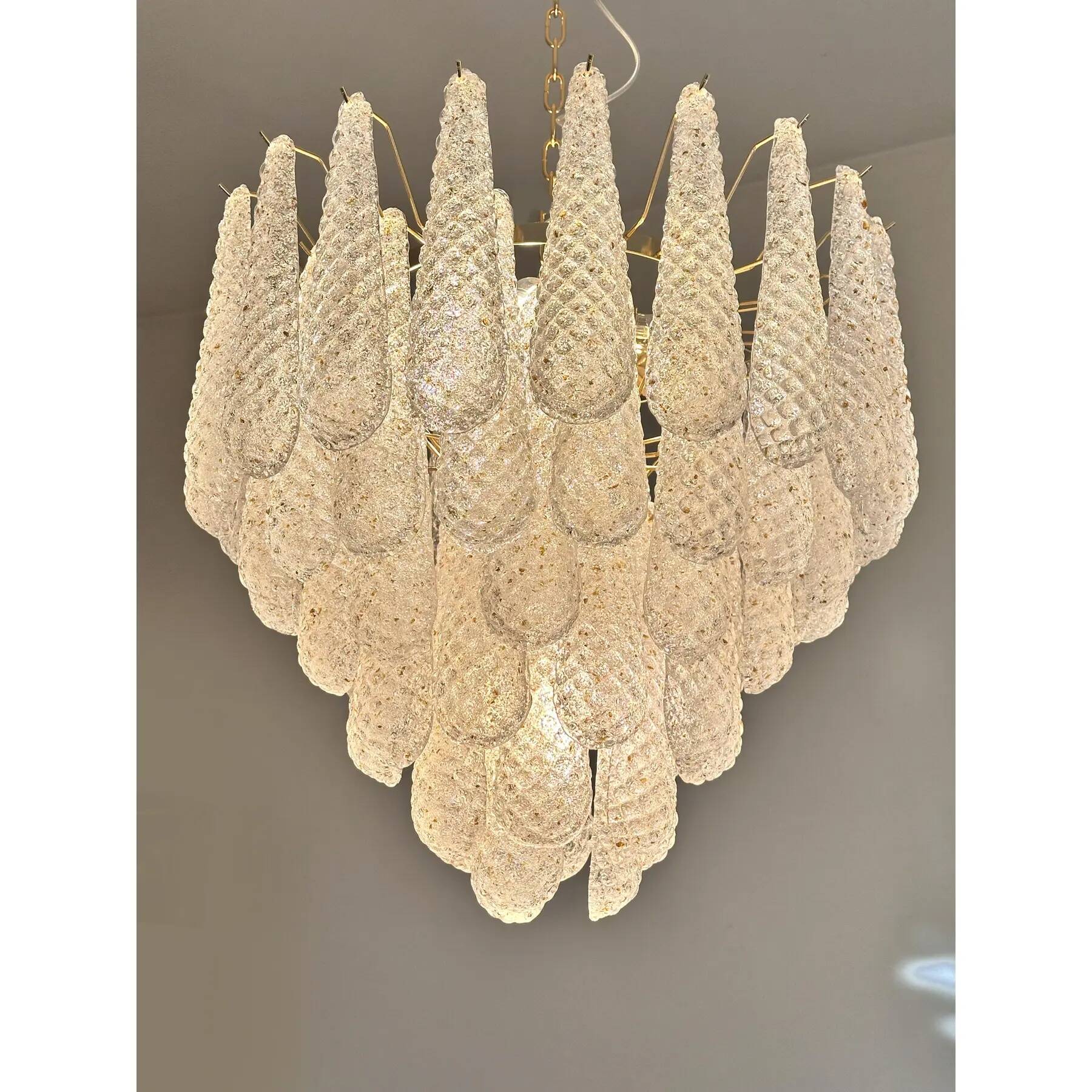 Mid-Century Modern “Conchiglie” Murano Glass Gold Chandelier