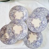 6 assiettes plates en terre de fer violette Sarreguemines U&C modèle géranium, XIXème siècle