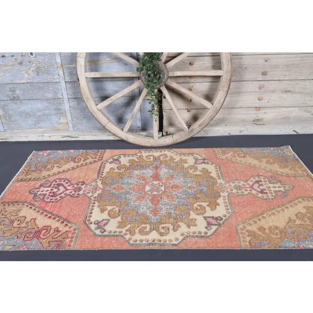 Vintage Turkish Oushak Handmade Wool Cotton Red Runner Rug 99x210