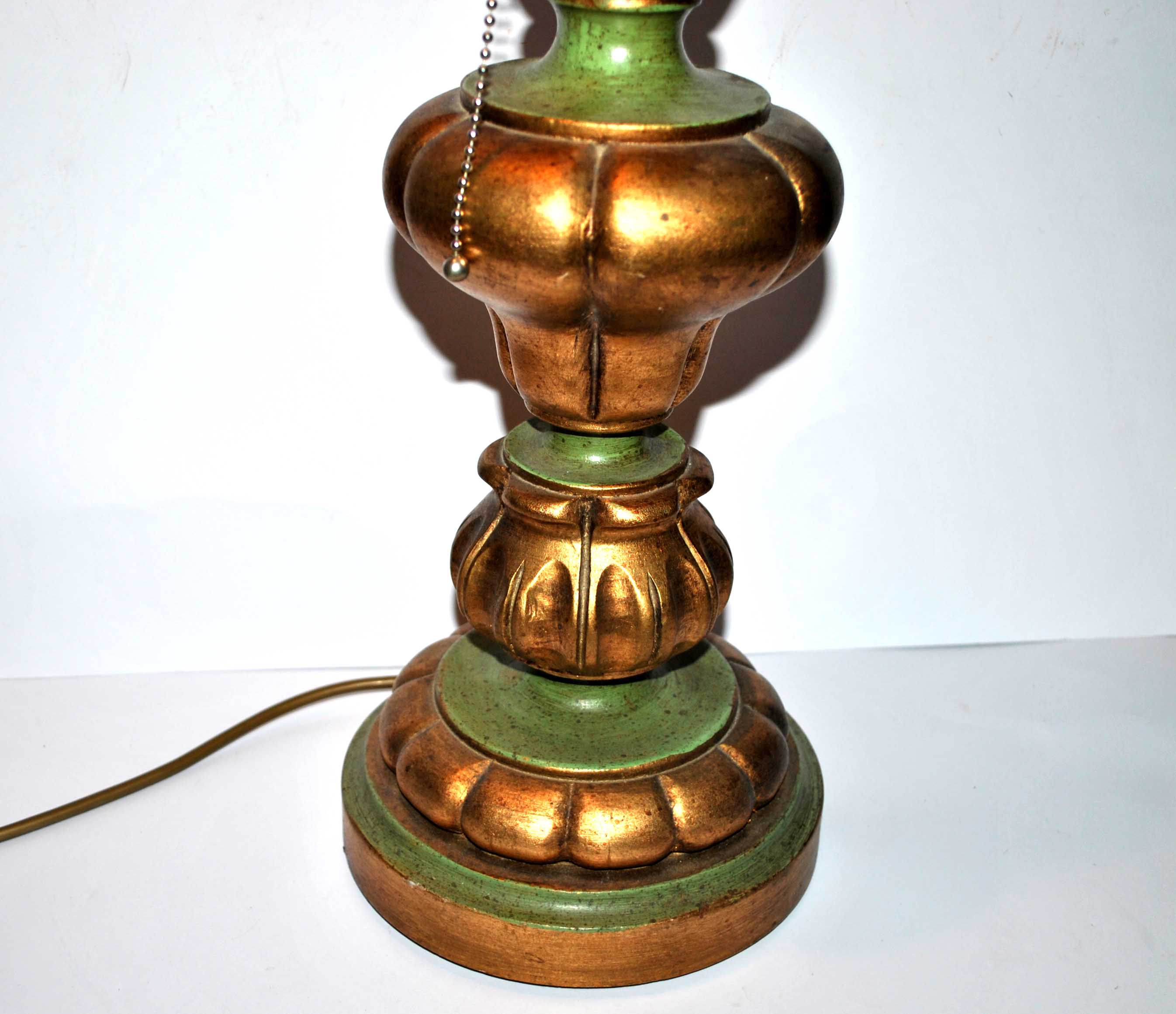 Vintage lamp foot gilded and green in carved turned wood