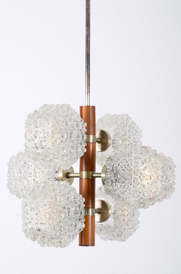 Temde chandelier with frosted glass elements, 1960s
