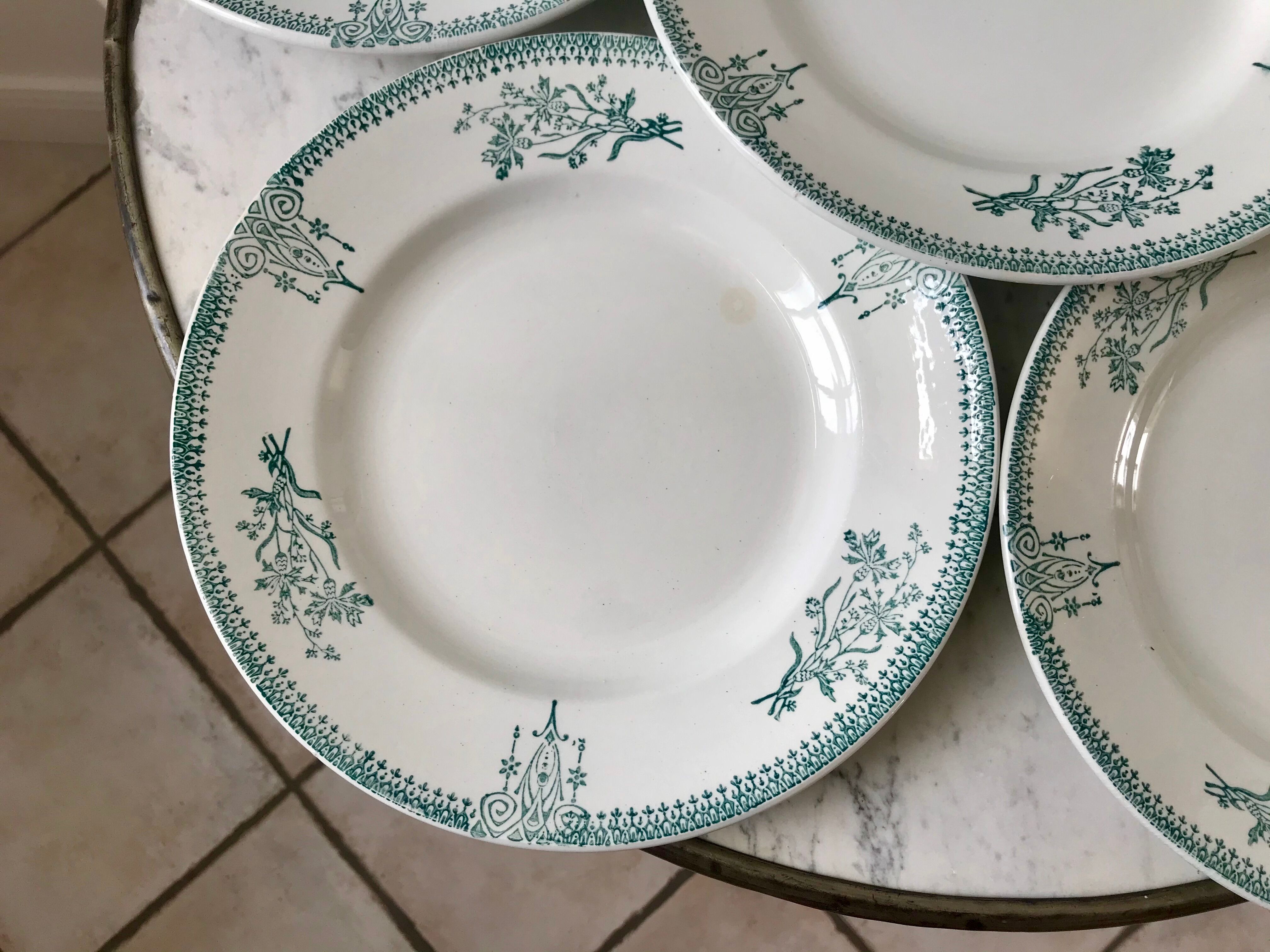 Set of 6 flat plates terre de fer saint-amand xixth