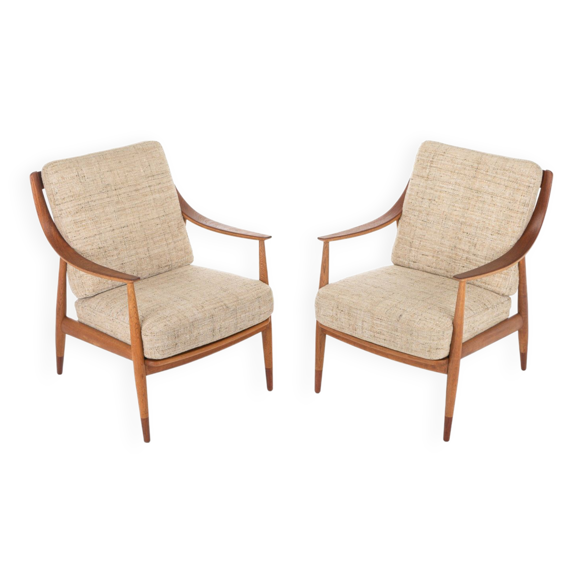 Fd144 Easy Chairs in Oak and Teak by Peter Hvidt & Orla Mølgaard-Nielsen for France & Daverkosen