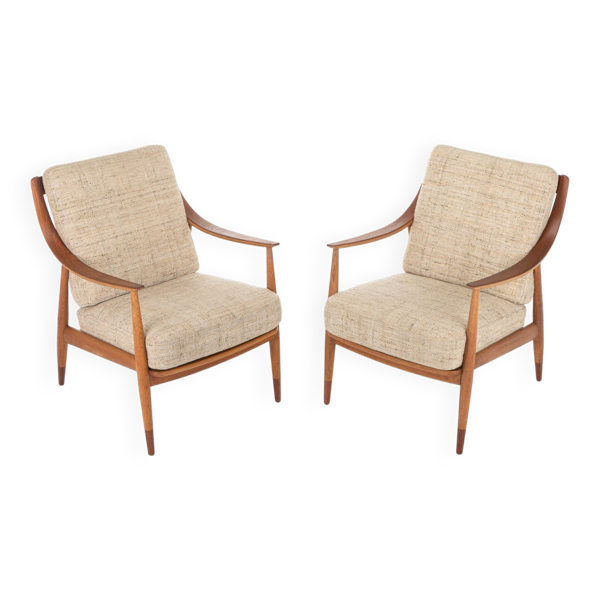 Fauteuils Fd144 en Chêne et Teck par Peter Hvidt & Orla Mølgaard-Nielsen pour France & Daverkosen — Beyit