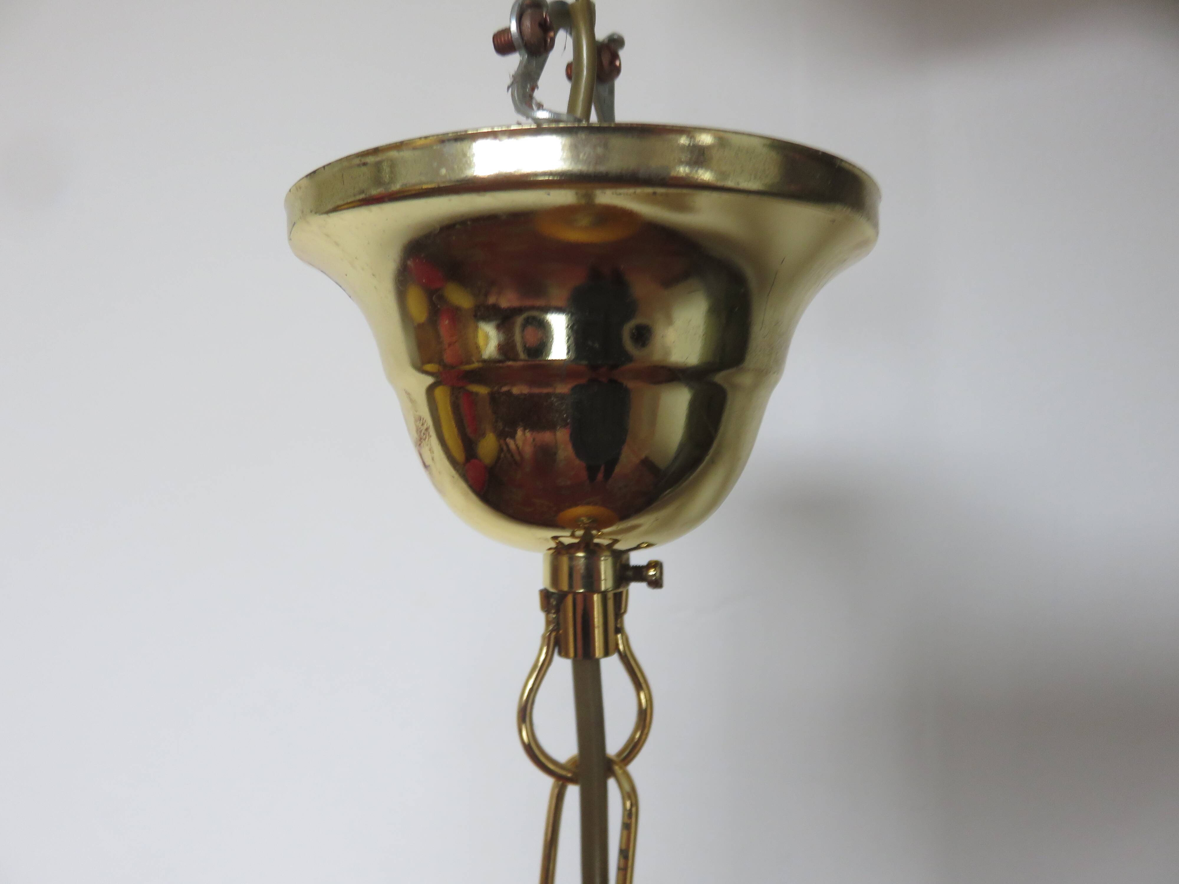 Victorian pendant light in marbled glass, beaded fringes and brass