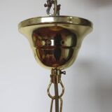 Victorian pendant light in marbled glass, beaded fringes and brass