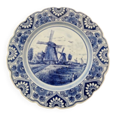 Delft Blue earthenware plate with a mill by a river decoration