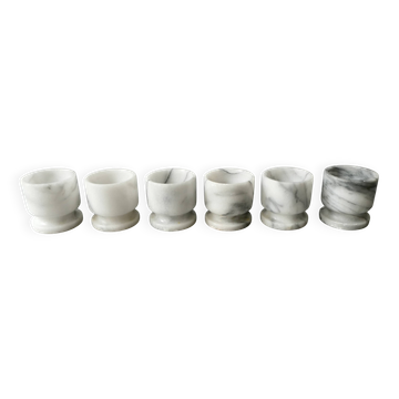 6 grey veined white marble egg cups, 1970s