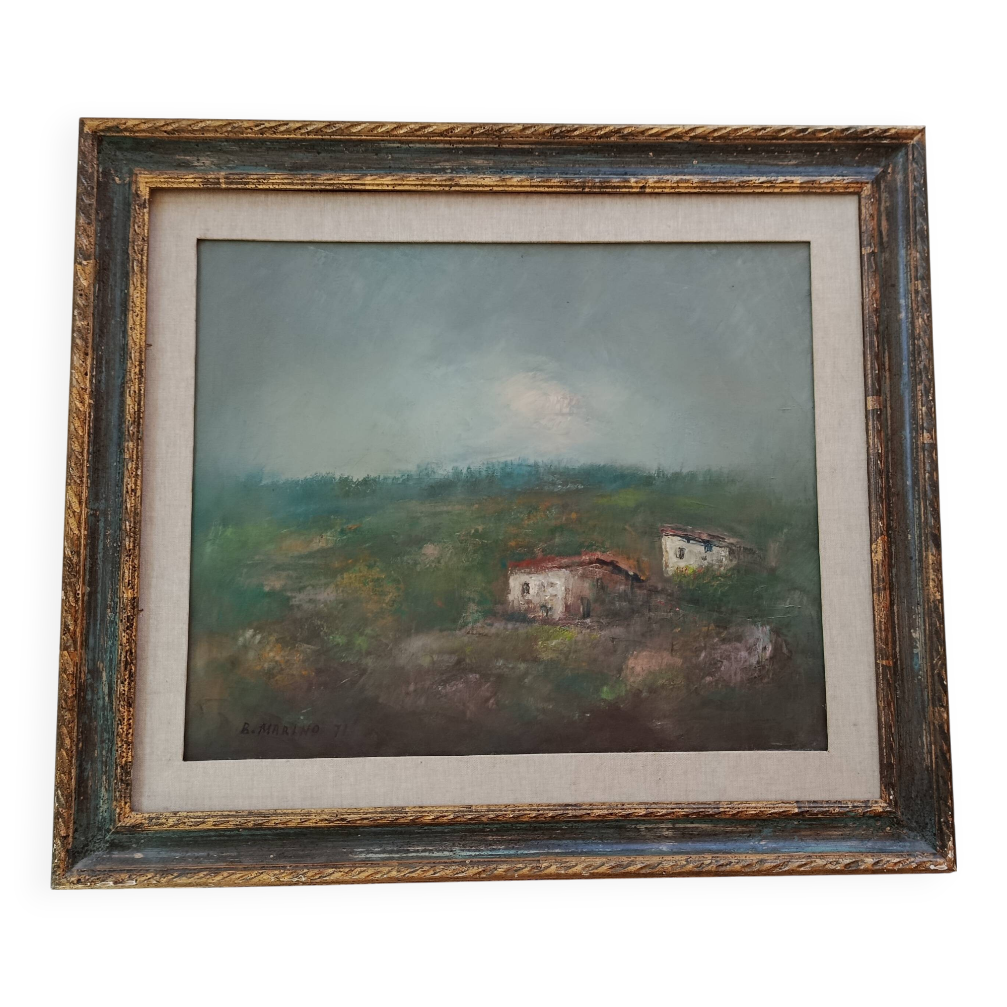 Oil canvas dwellings hill montferrat (piedmont italy) b. marino 1971