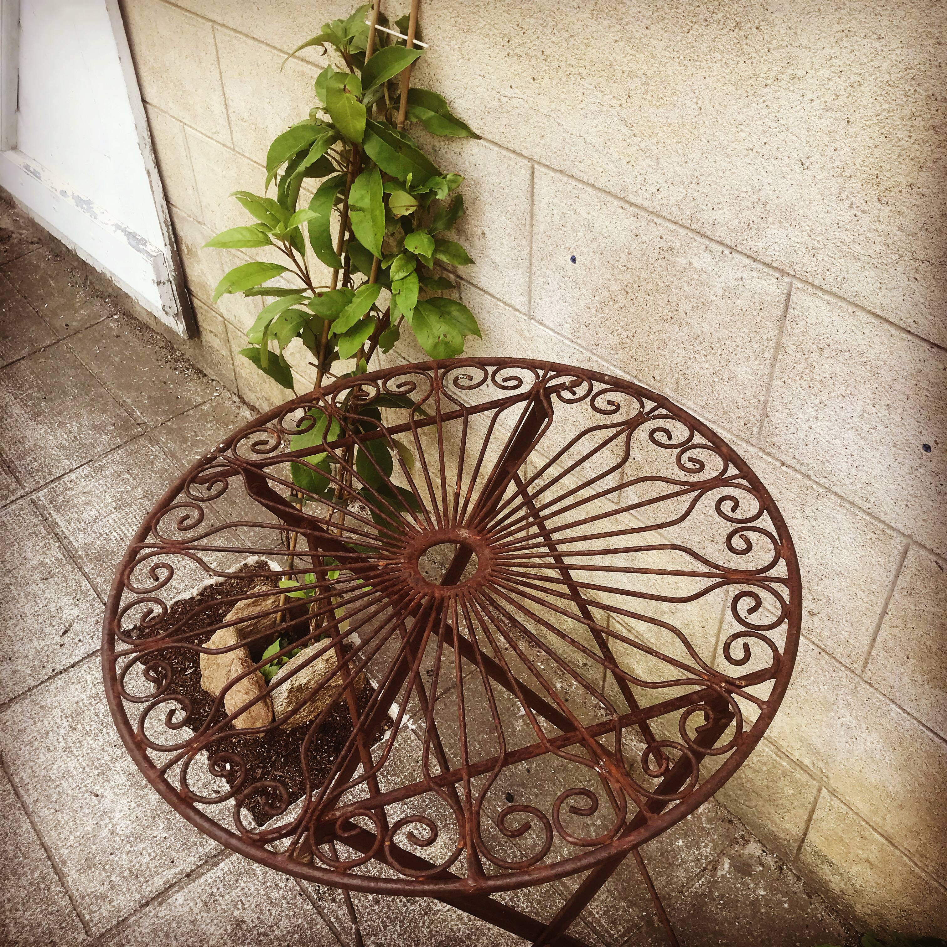 Ancient wrought iron pedestal table
