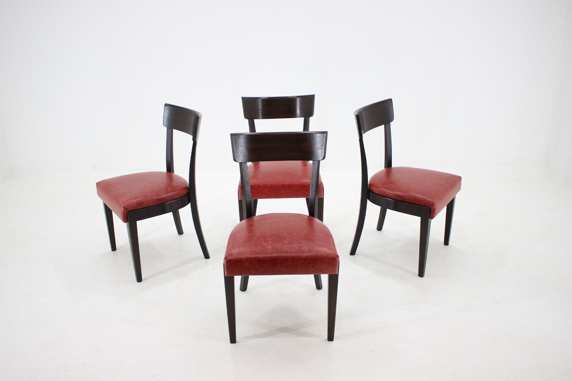 1950s Red Leather Dining Chairs for UP Czechoslovakia, Set of 4