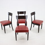 1950s Red Leather Dining Chairs for UP Czechoslovakia, Set of 4
