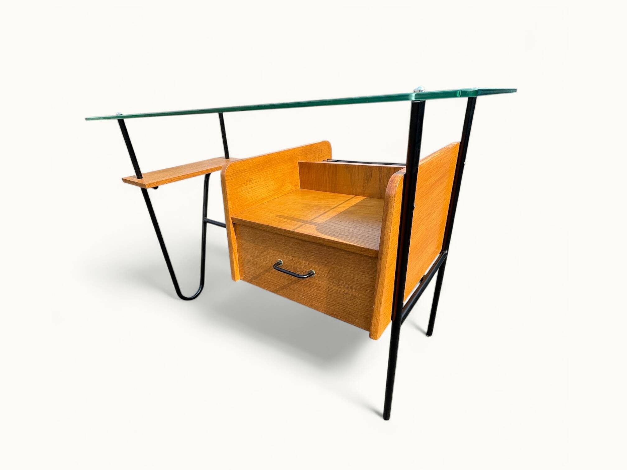 Modernist office – Azzano Frères – designed by Jacques Hitier – Oak, glass and felt