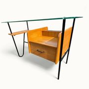 Bureau moderniste – Azzano Frères – dlg Jacques Hitier – Chêne, verre et fe
