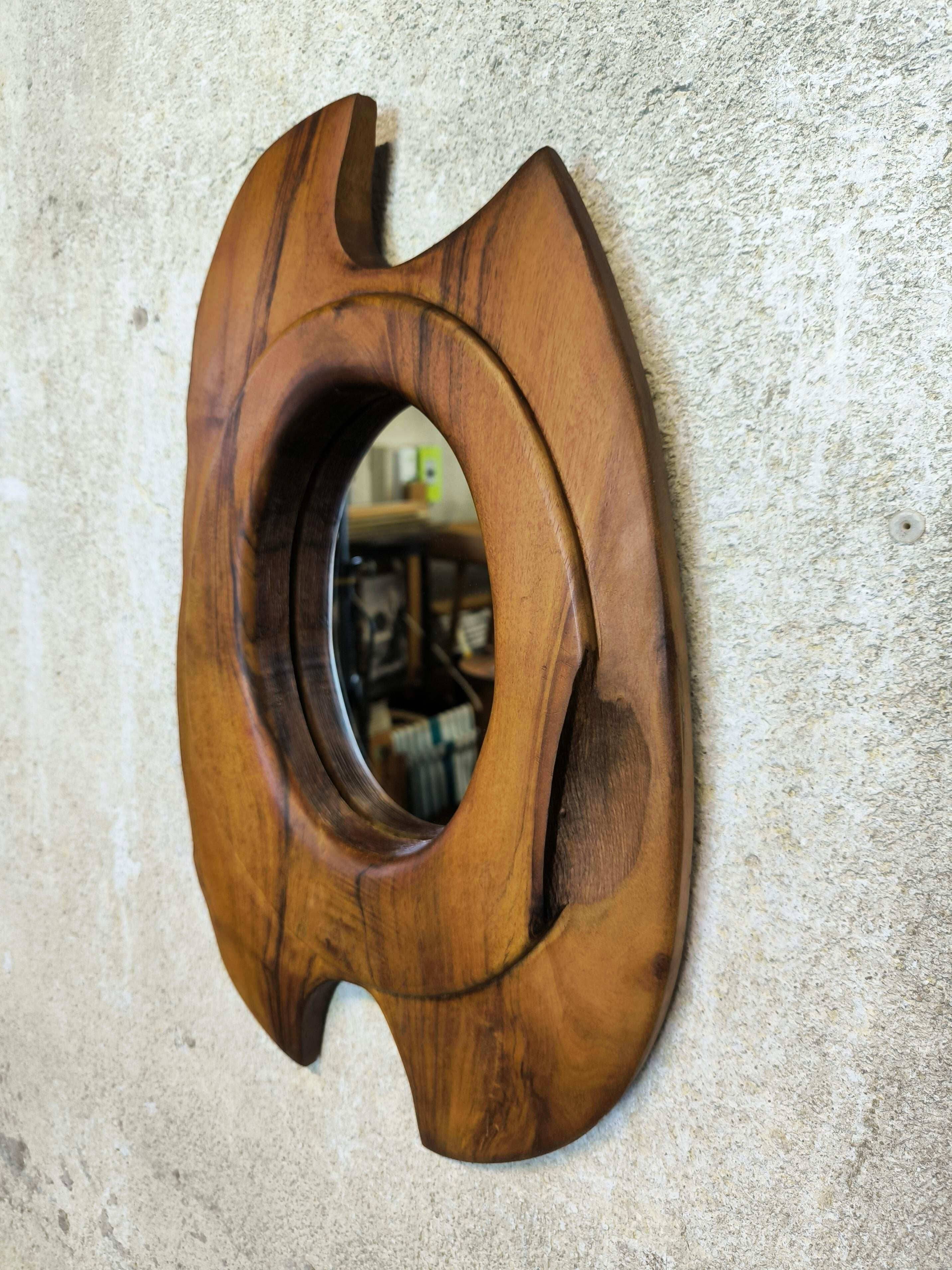 Vintage free-form mirror in solid wood