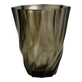 Smoked glass vase with twisted design