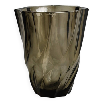 Smoked glass vase with twisted design