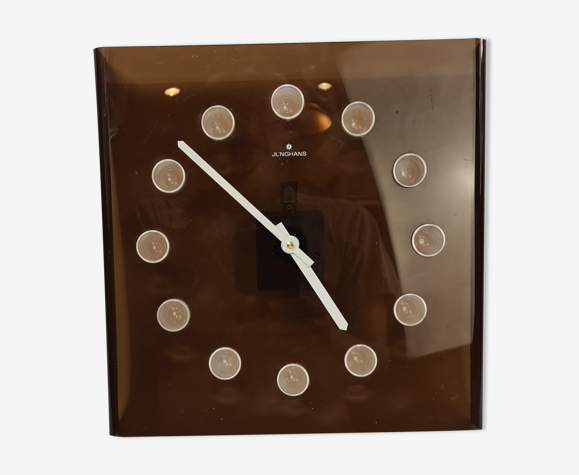 Horloge murale en plexiglas fumé vintage par Junghans Allemagne