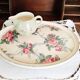 Oval resin tray with rose and ribbon pattern