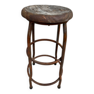 Tabouret industriel assise bois