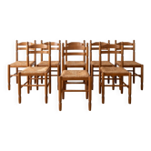 Lot de 8 chaises paillées vintage en bois naturel