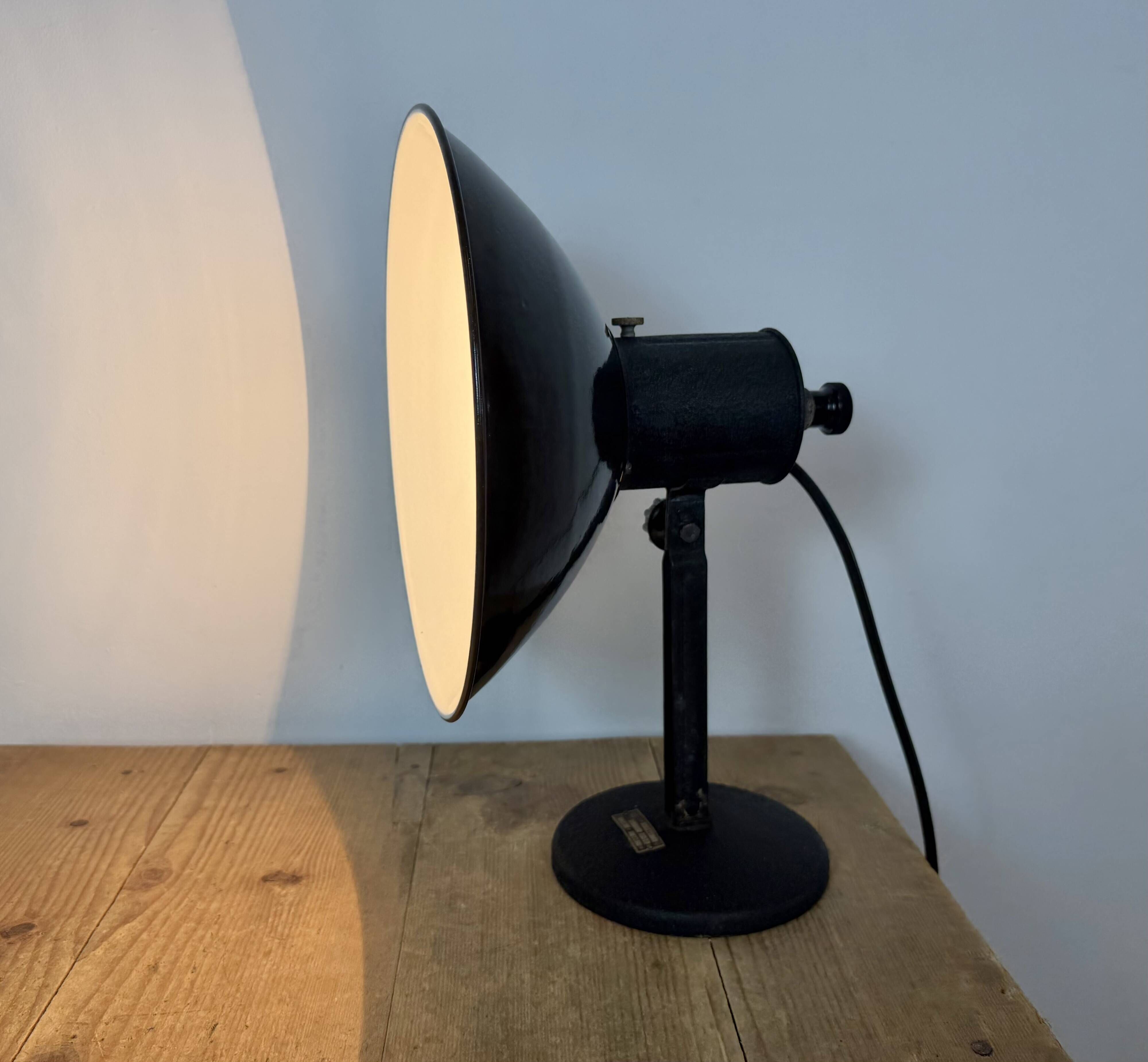 Vintage Industrial Black Enamel Table Lamp from EB, 1950s