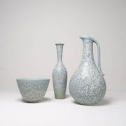 Mid-century modern three-piece ceramic set by Rörstrand, Gunnar Nylund, Sweden, 1950s.