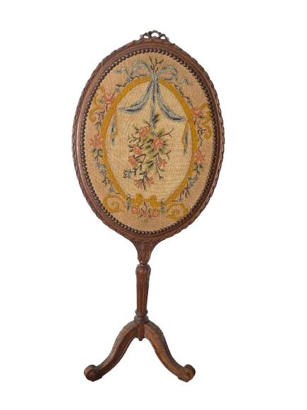 Wooden and embroidered fabric fireplace screen