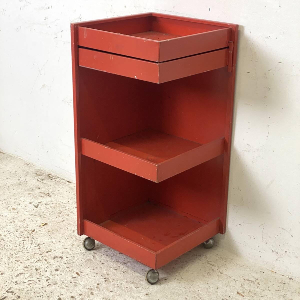 Vintage red metal architect's trolley