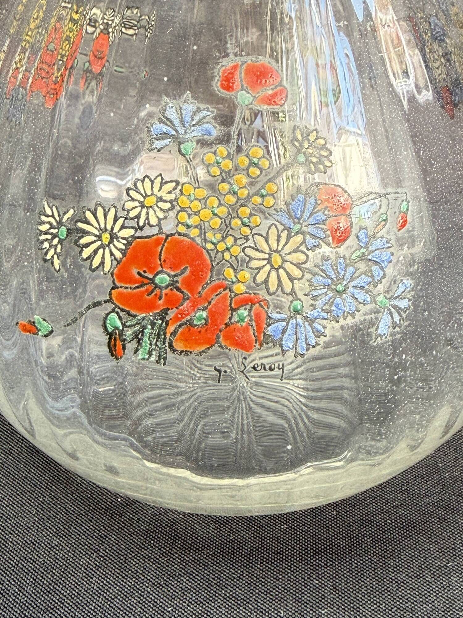 Enamelled glass service signed