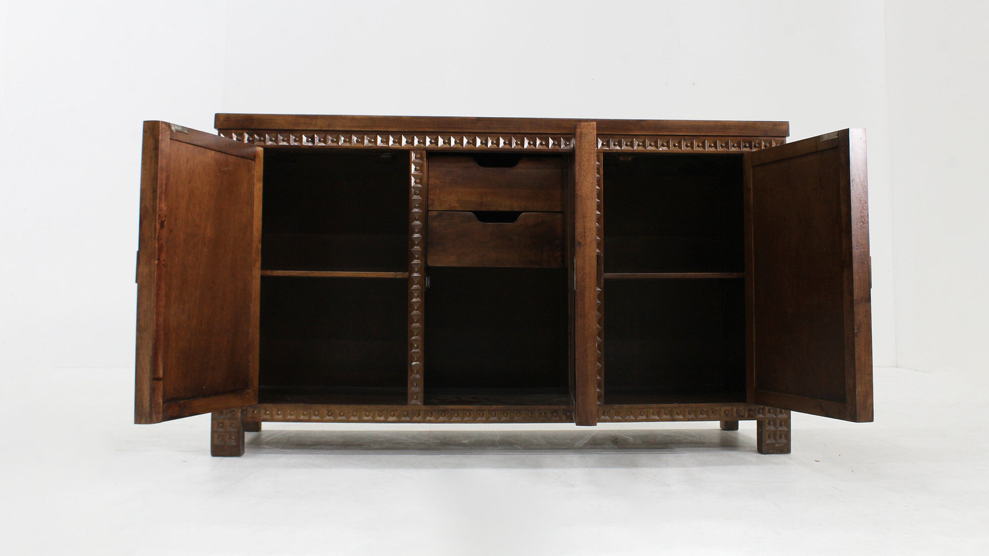 Vintage Spanish brutalist sideboard solid walnut wood 1960s
