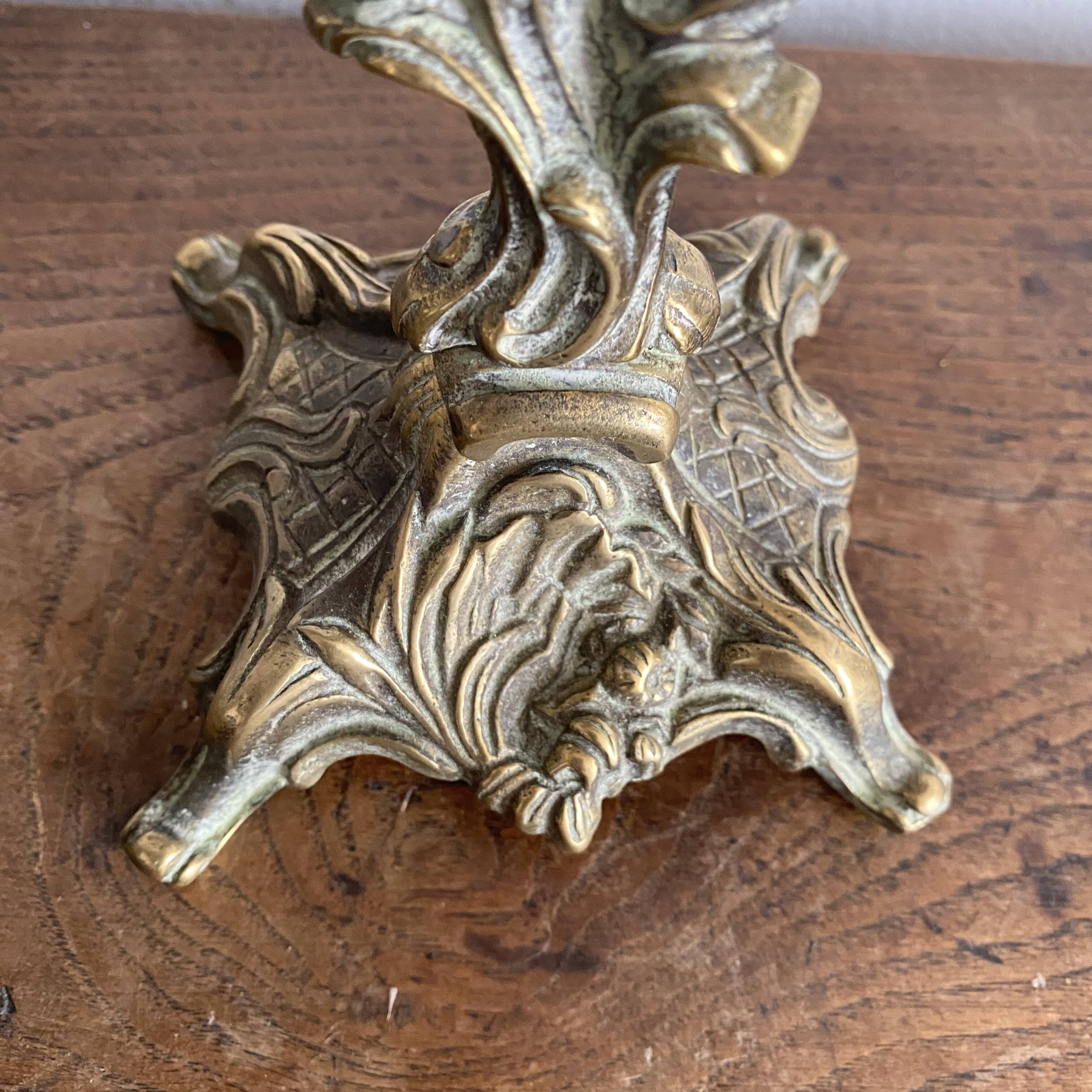 Pair of bronze rocaille candlesticks