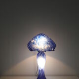 Lampe champignon vintage - pâte de verre bleue et blanche -1970