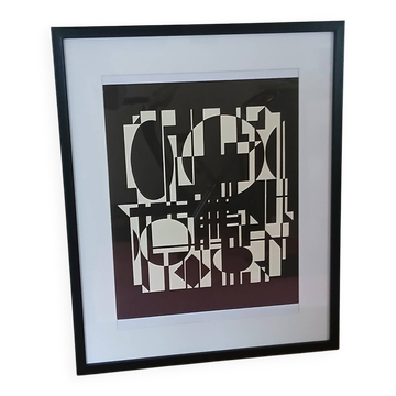 Tableau Vintage Art Optique - Victor Vasarely - Cadre 50x40cm