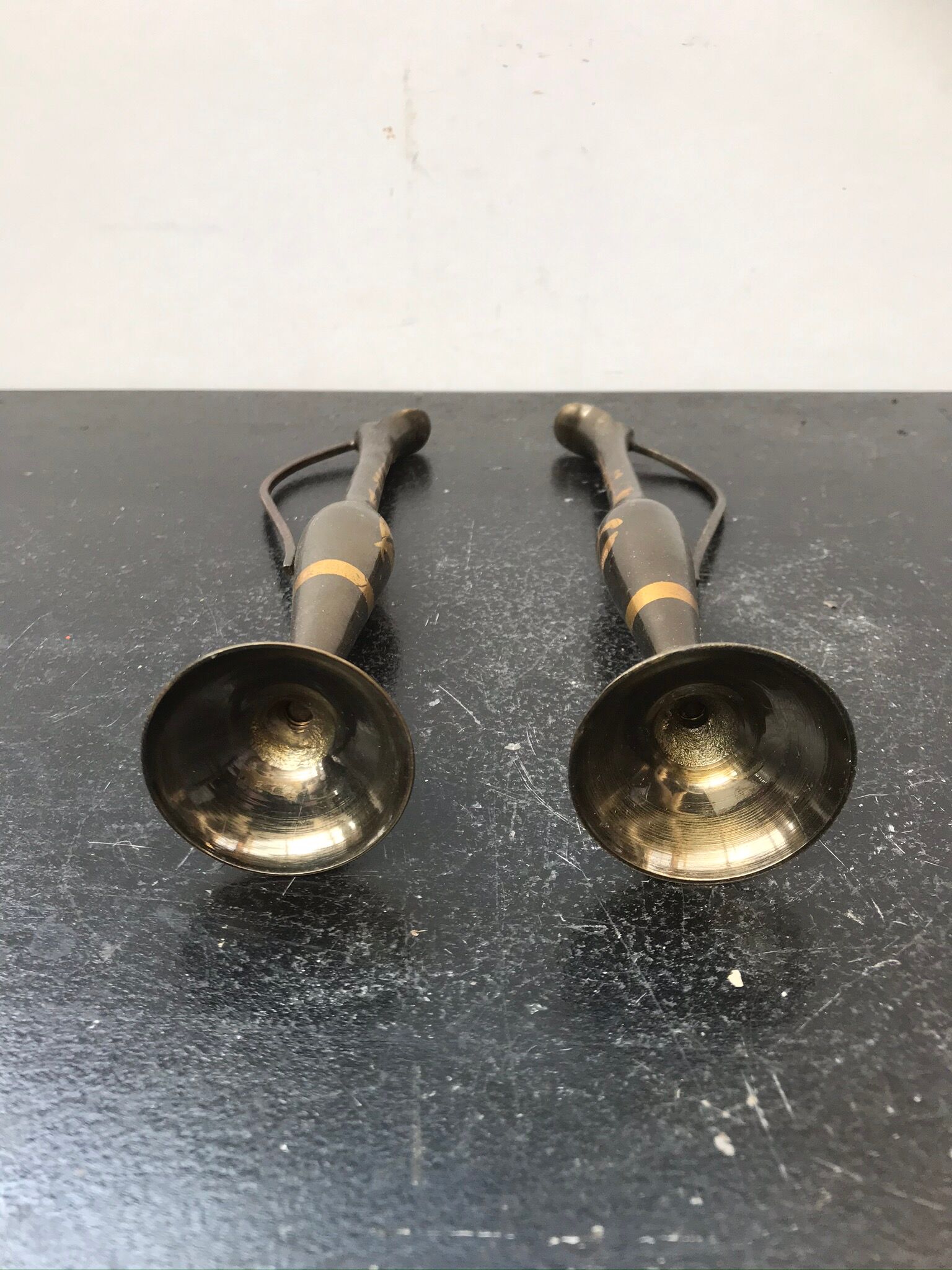 Pair ancient vase soliflore - anse metal vintage golden decoration