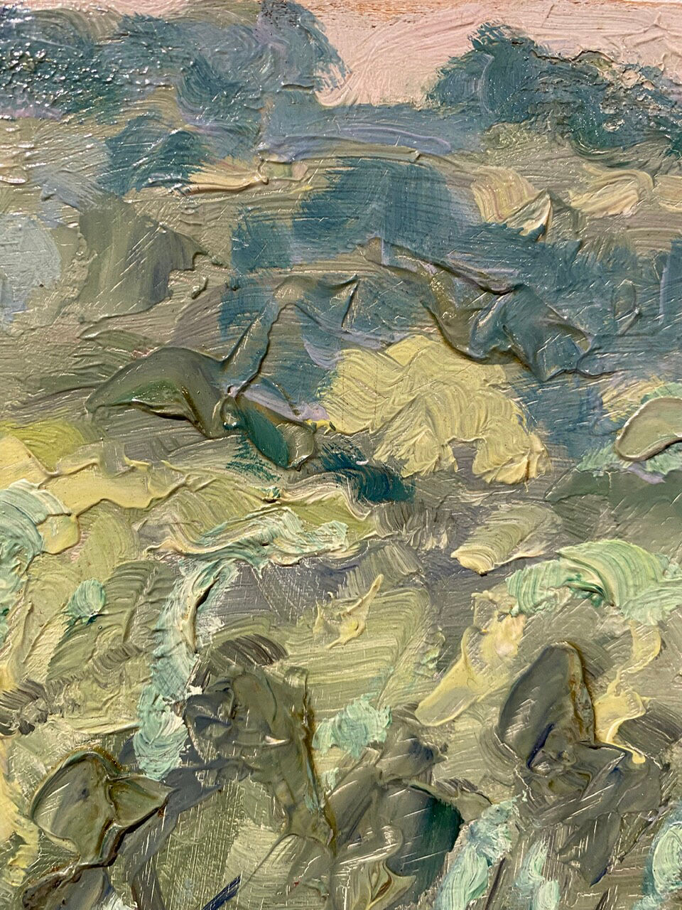 Tableau ancien, paysage, bord de rivière, années 50/60