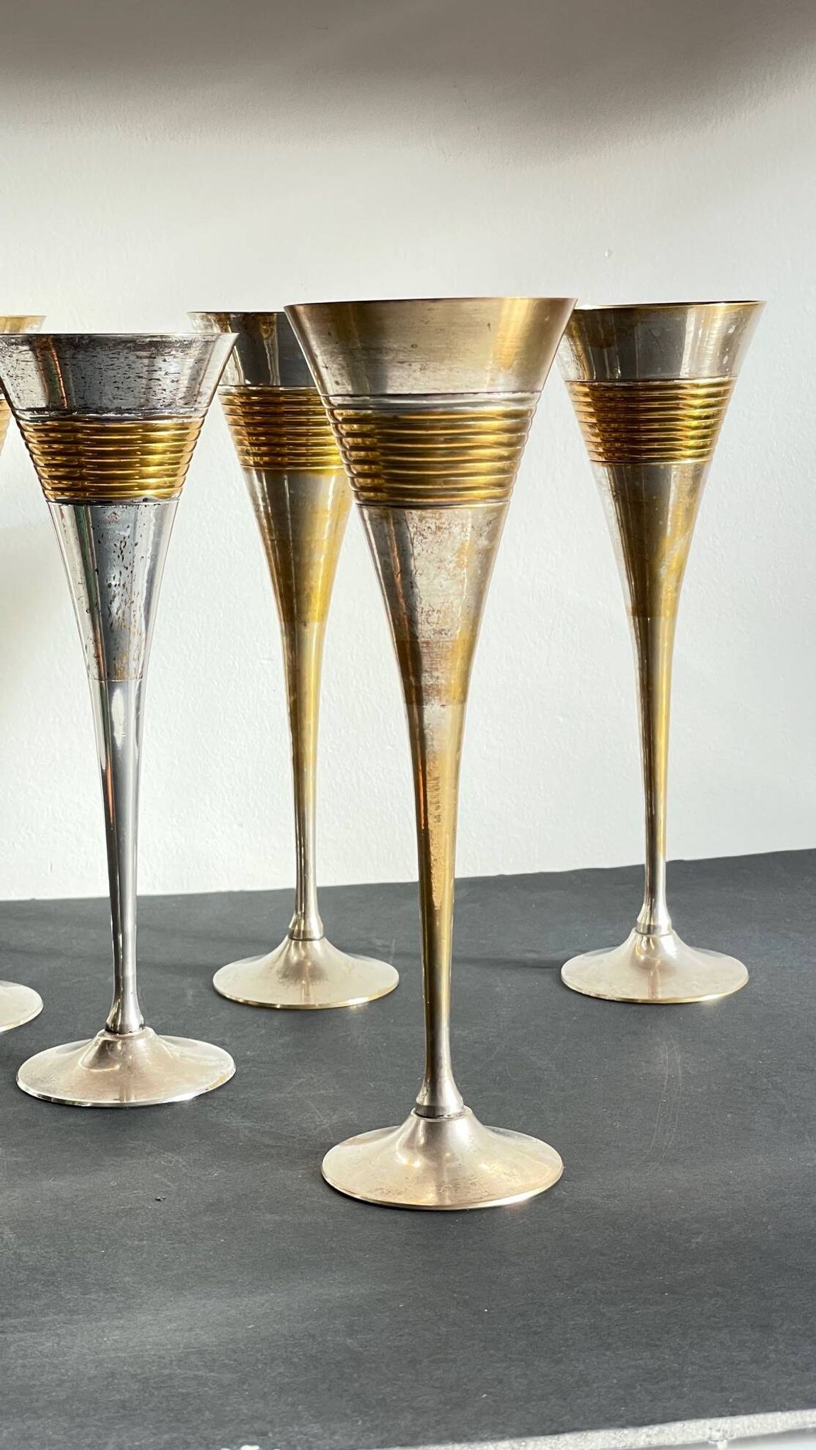 6 Flutes Champagne Laiton Argenté Vintage