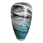 Blown glass vase - Blue, grey and black marbled - Contemporary design