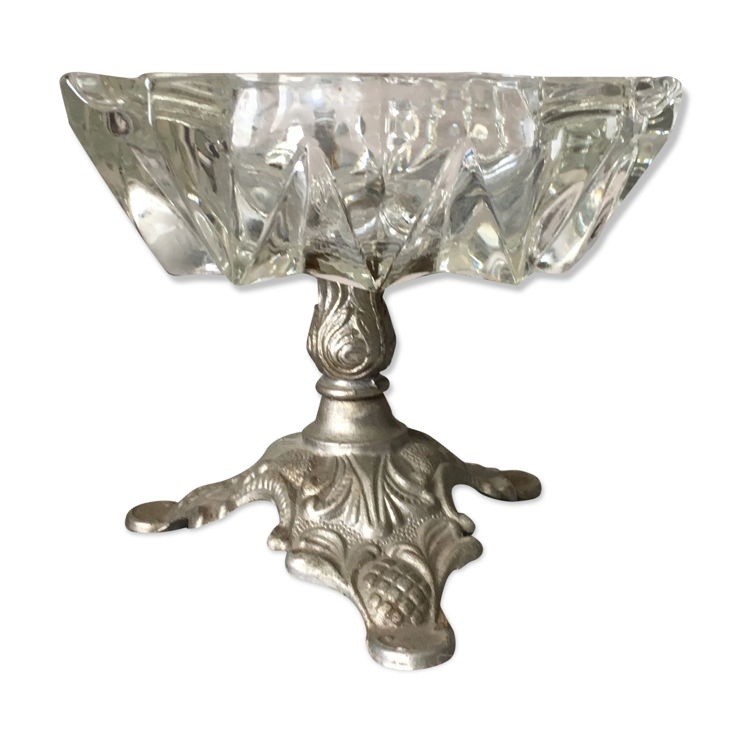 Glass on metal stand ashtray