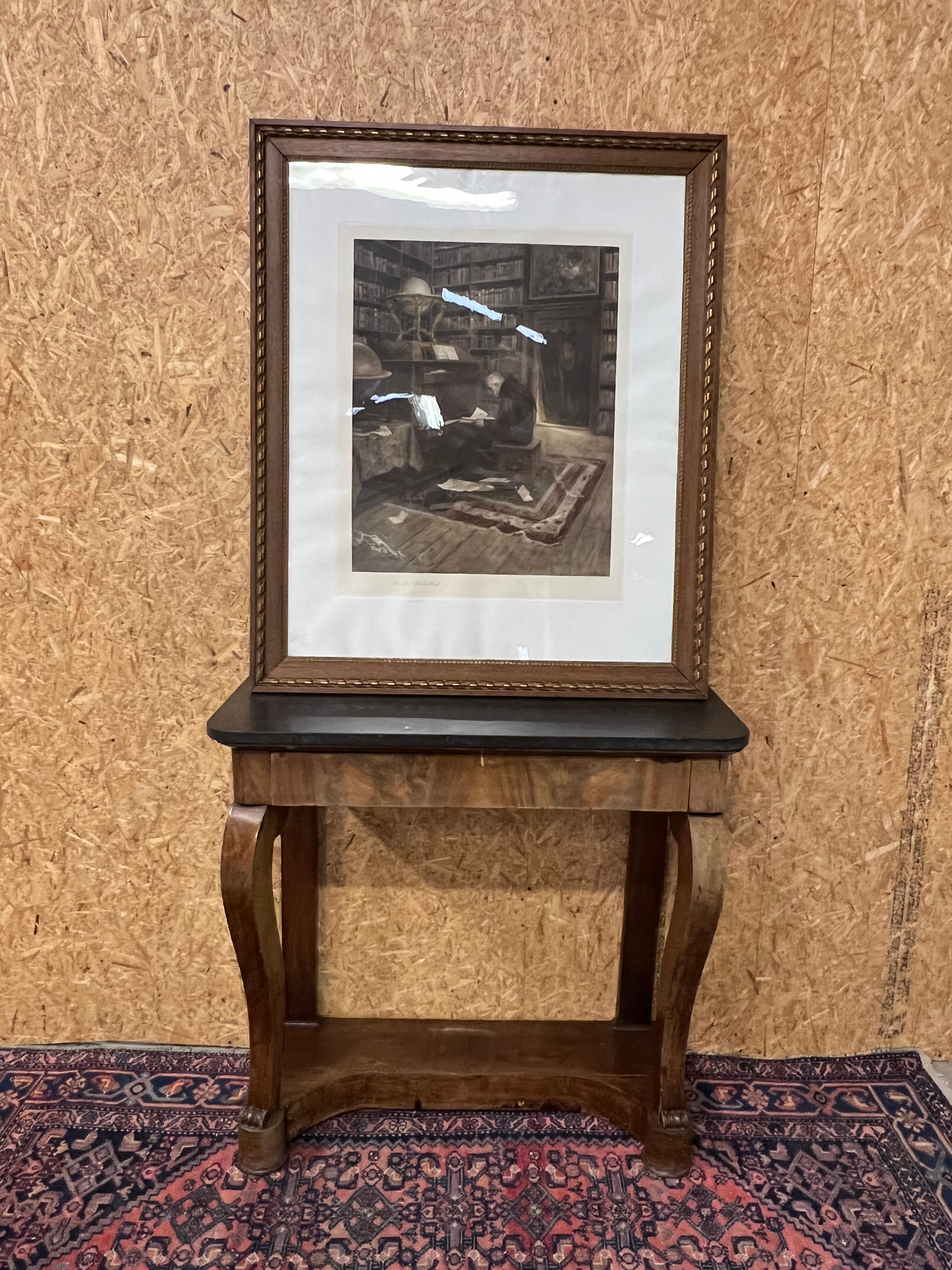 Old mahogany console, styel Restoration, nineteenth, marble top