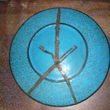Enamel plate partitioned blue and bird decorations