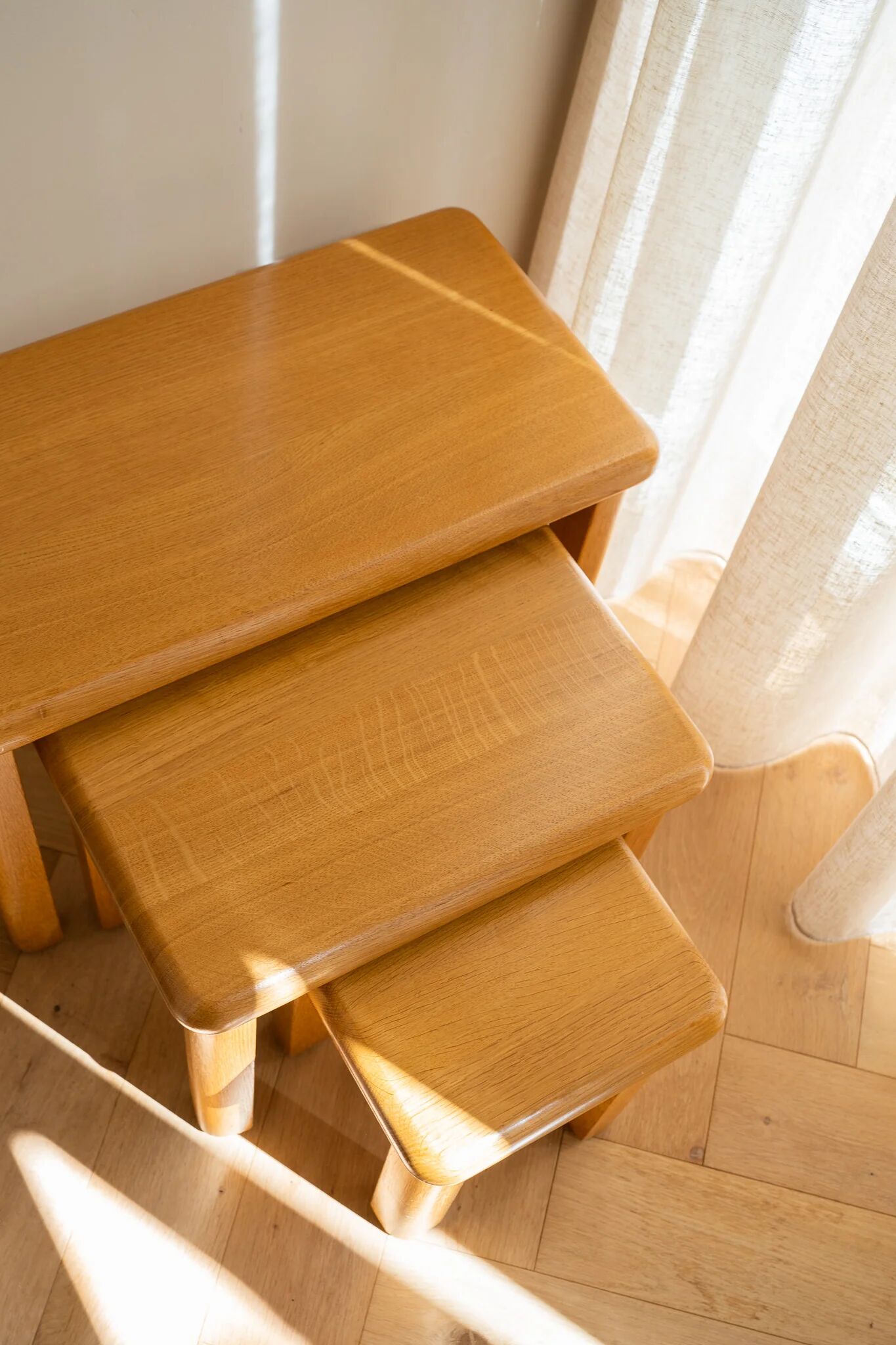 Vintage brutalist 60s/70s oak nesting tables
