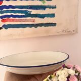 Lot de 4 Assiettes à dessert creuses – Blanc & contour bleu