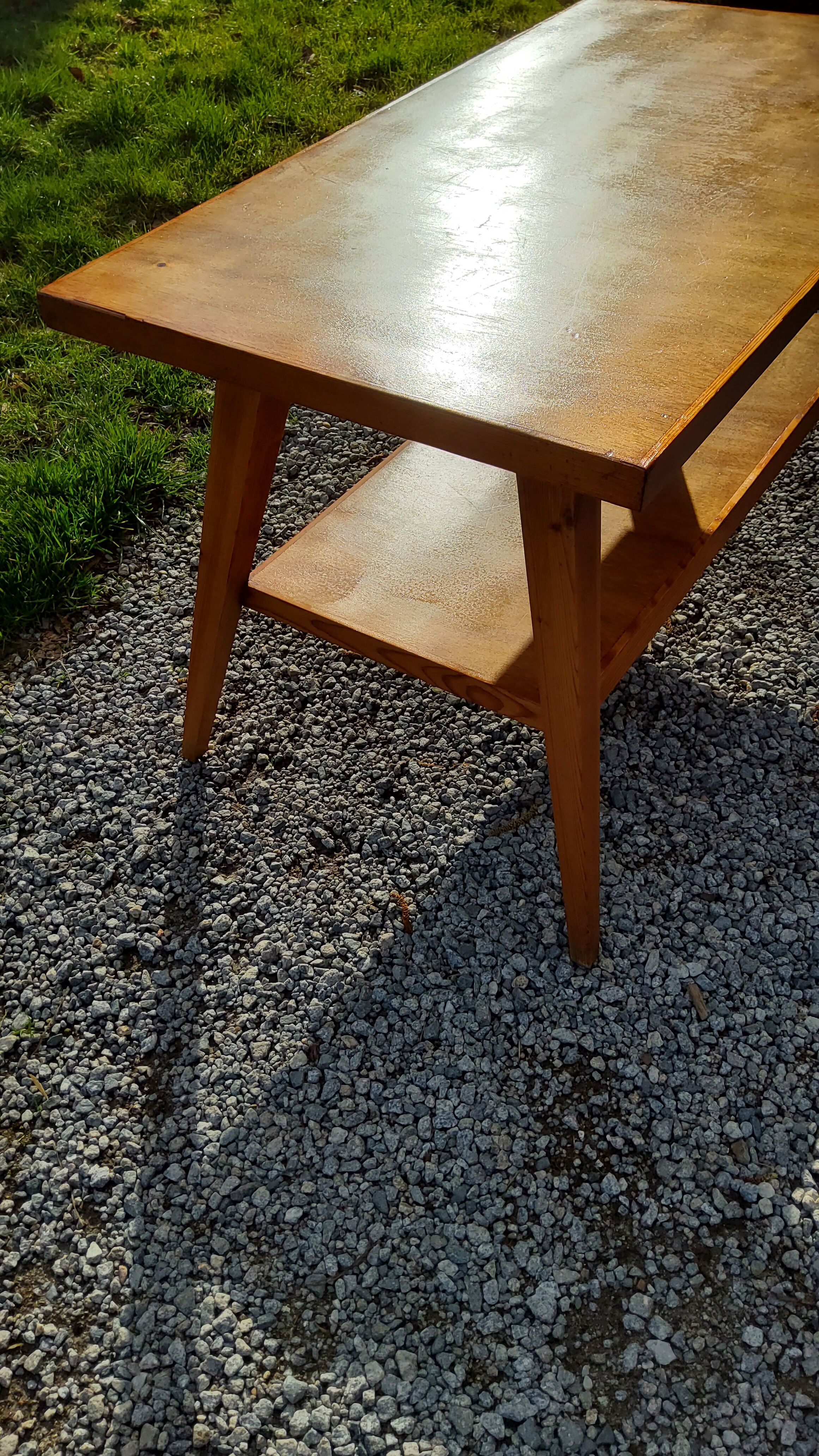 Coffee table of the 50s feet compass double wooden tops