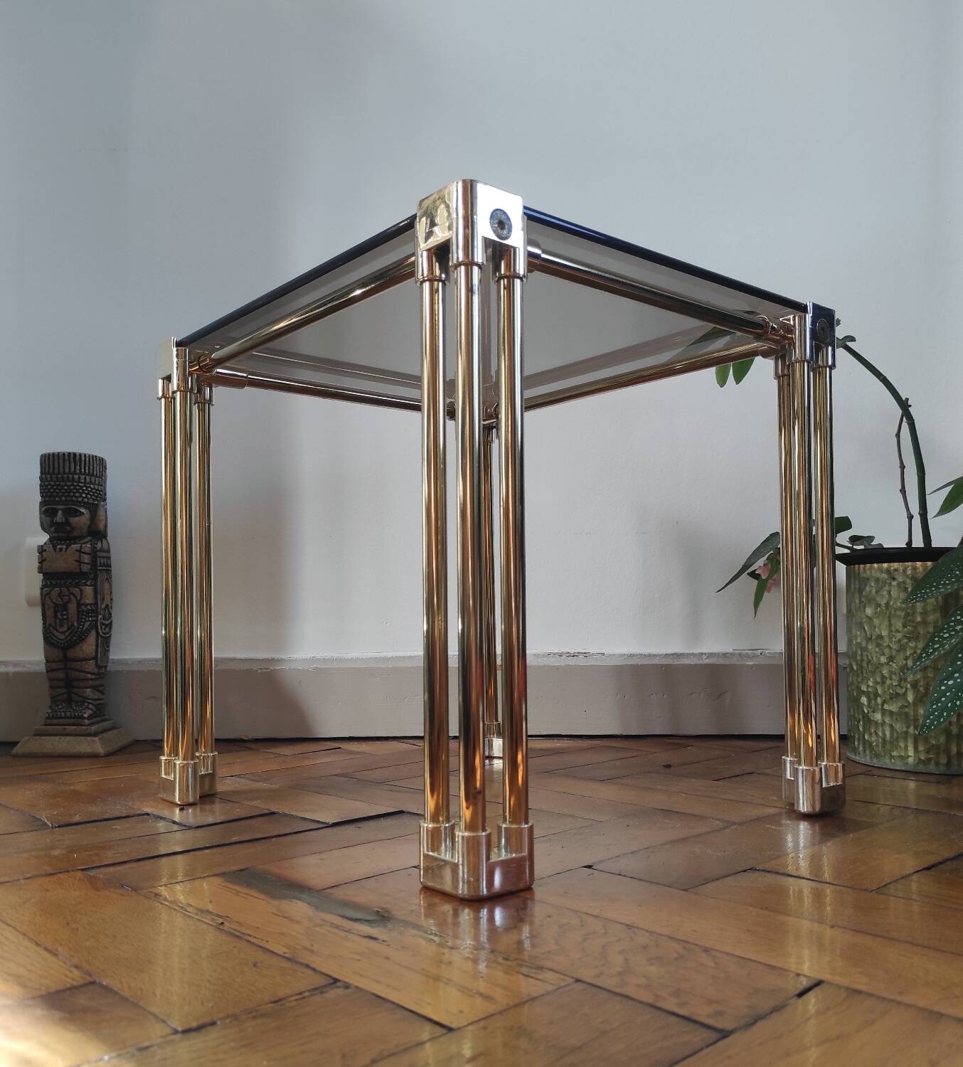 Vintage 1970s side table / Smoked glass accent table