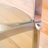 Tripod side table in chrome and smoked glass, double tier, Design, 1970