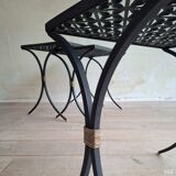 Set of 3 black wrought iron side tables with gold-coloured accents, 1950s